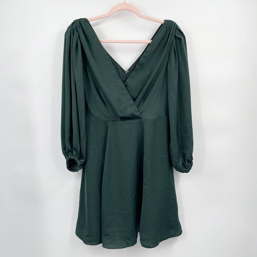 Banana Republic Blouson Sleeve Mini Dress Size 4 Green V Neck Back Fit Flare NWT